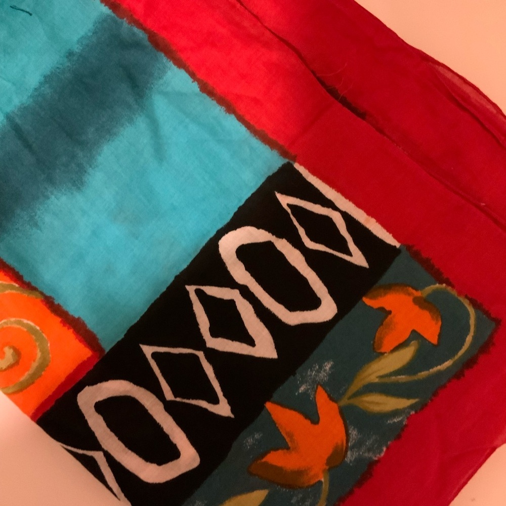 Vibrant Orange, Teal & Red Floral Scarf - Picture 5 of 5